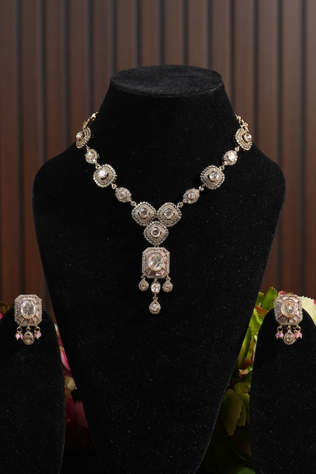 Amaara Jewels Moissanite Stone Embellished Necklace Set 