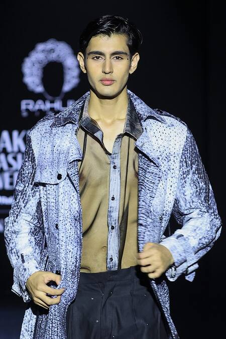 Buy_Rahul Singh_Black Organza, Linen Sequins Shibori Tie Dye Pattern Safari Jacket Set _Online_at_Aza_Fashions