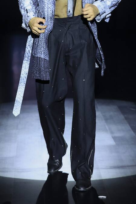 Shop_Rahul Singh_Black Organza, Linen Sequins Shibori Tie Dye Pattern Safari Jacket Set _Online_at_Aza_Fashions