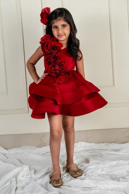 Lil Angels Ruched Rosette Ruffle Tiered Dress 