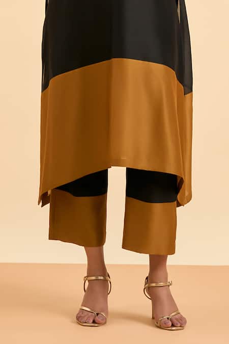 Buy Origani Black Chanderi Silk, Cotton Embroidery V-neck Bloom Applique Kurta Pant Set Online at Aza Fashions Buy_Origani_Black Chanderi Silk, Cotton Embroidery V-neck Bloom Applique Kurta Pant Set _Online_at_Aza_Fashions