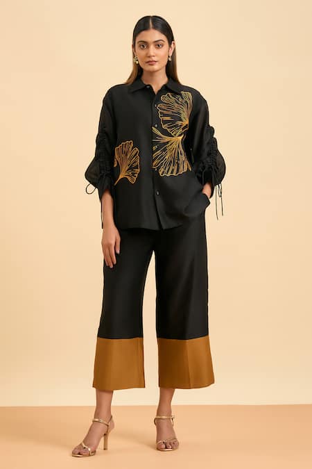 ORIGANI Flora Embroidered High Low Shirt With Pant 