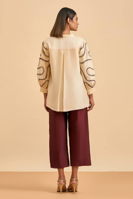 Origani Blossom Vine Embroidered Pintuck Shirt With Pant 