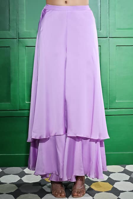 Keith Gomes Purple Silk Organza Pearls, Floral Vine Embroidered Tunic With Layered Palazzo Online at Aza Fashions Keith Gomes_Purple Silk Organza Pearls, Floral Vine Embroidered Tunic With Layered Palazzo _Online_at_Aza_Fashions