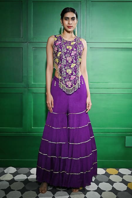 Keith Gomes Bead Embroidered Tasselled Cut-Out Blouse With Gharara 