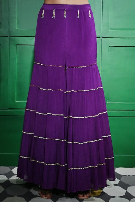 Keith Gomes Purple Chiffon, Crepe Beads, Sequins, Embroidered Cut-out Blouse With Gharara Online at Aza Fashions Keith Gomes_Purple Chiffon, Crepe Beads, Sequins, Embroidered Cut-out Blouse With Gharara _Online_at_Aza_Fashions