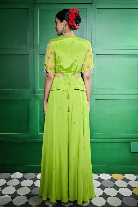 Shop Keith Gomes Green Silk Organza Crystals, Sequins, Beads Embroidered Peplum Kurta Sharara Set at Aza Fashions Shop_Keith Gomes_Green Silk Organza Crystals, Sequins, Beads Embroidered Peplum Kurta Sharara Set _at_Aza_Fashions