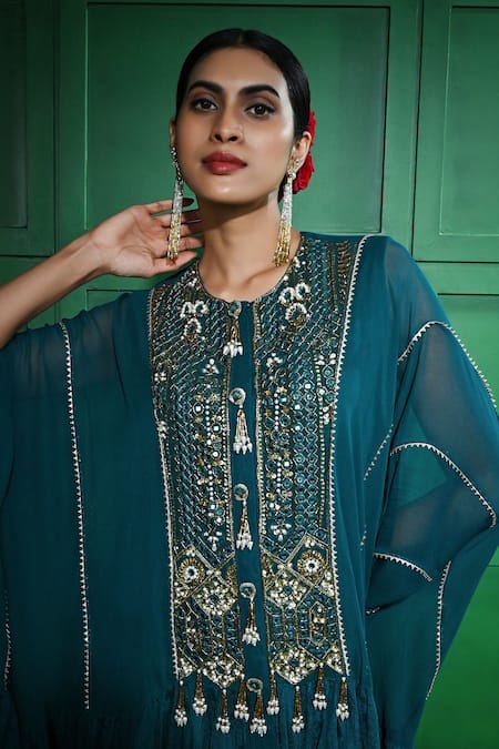 Keith Gomes Blue Georgette, Chiffon Sequins, Gota Embroidered Panel Tunic With Sharara Online at Aza Fashions Keith Gomes_Blue Georgette, Chiffon Sequins, Gota Embroidered Panel Tunic With Sharara _Online_at_Aza_Fashions