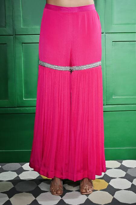 Buy Keith Gomes Pink Chiffon, Crepe Sequins, Beads, Gota Embroidered High-low Tunic Gharara Set Online at Aza Fashions Buy_Keith Gomes_Pink Chiffon, Crepe Sequins, Beads, Gota Embroidered High-low Tunic Gharara Set _Online_at_Aza_Fashions