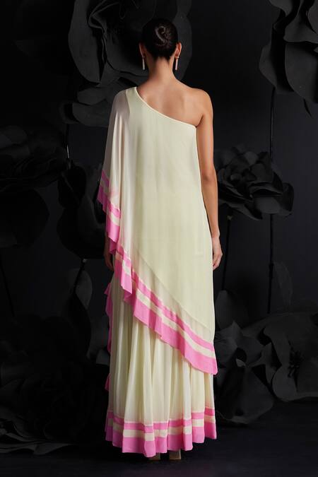 Dania Siddiqui Laura Color Blocked Asymmetric Top With Skirt 