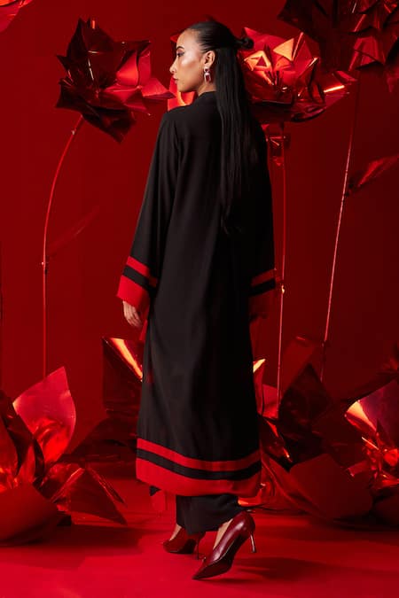 Dania Siddiqui_Black Georgette Collared Nova Front Tie-up Shirt With Pant _Online_at_Aza_Fashions