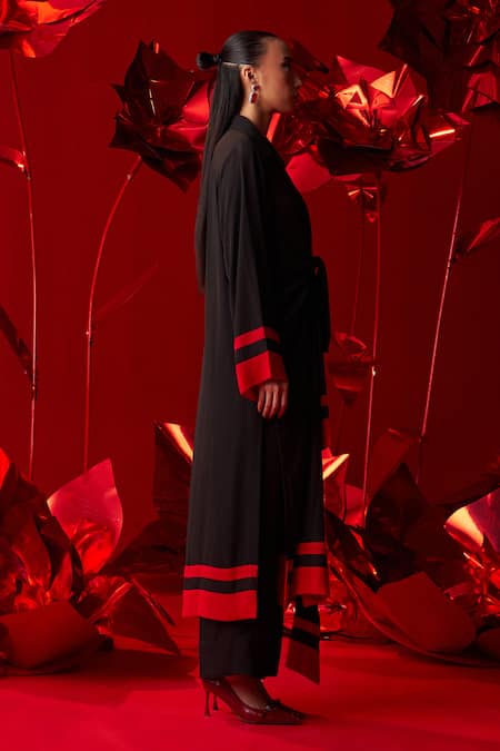 Buy_Dania Siddiqui_Black Georgette Collared Nova Front Tie-up Shirt With Pant _Online_at_Aza_Fashions