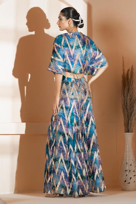 Akanksha Mago Abstract Print Wrapped Top With Sharara 