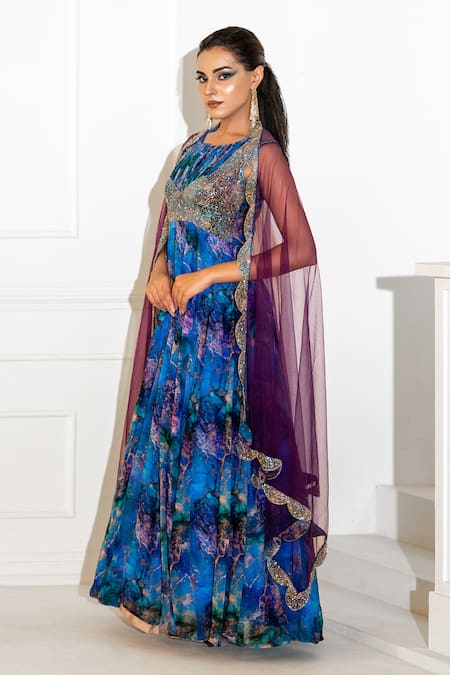 Akanksha Mago Abstract Print Anarkali With Dupatta 