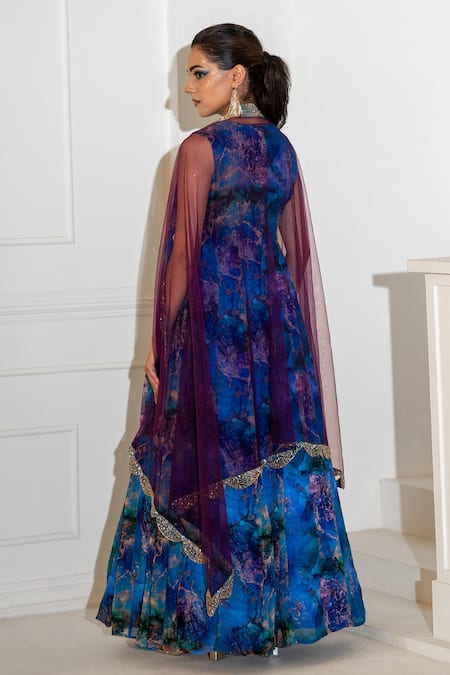 Akanksha Mago Abstract Print Anarkali With Dupatta 