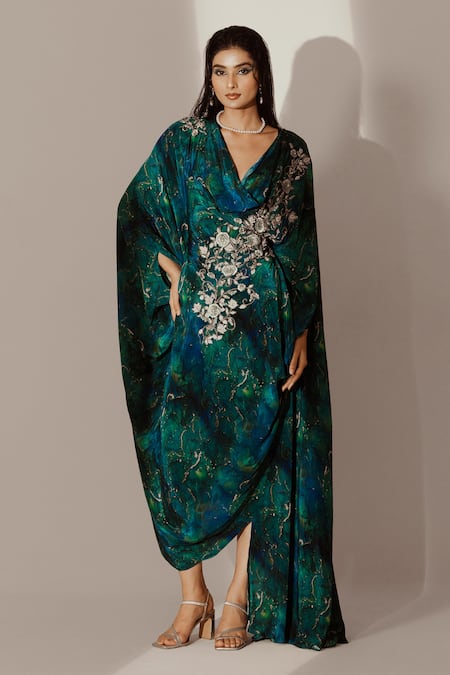 Akanksha Mago Rose Vine Embroidered Draped Kaftan 