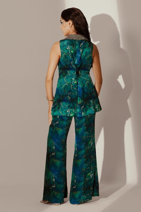 Akanksha Mago Abstract Print Long Blazer With Pant 
