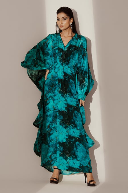 Akanksha Mago Abstract Print Ruffled Kaftan 