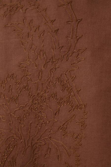 Buy_The Summer House_Brown Linen, Cotton Embroidery Boat Neck Affan Boxy Top_Online_at_Aza_Fashions