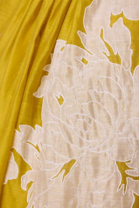 The Summer House_Yellow Handwoven Chanderi Applique High Aira Embroidered Midi Dress _at_Aza_Fashions