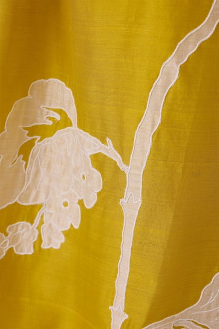 Buy_The Summer House_Yellow Handwoven Chanderi Applique High Aira Embroidered Midi Dress 