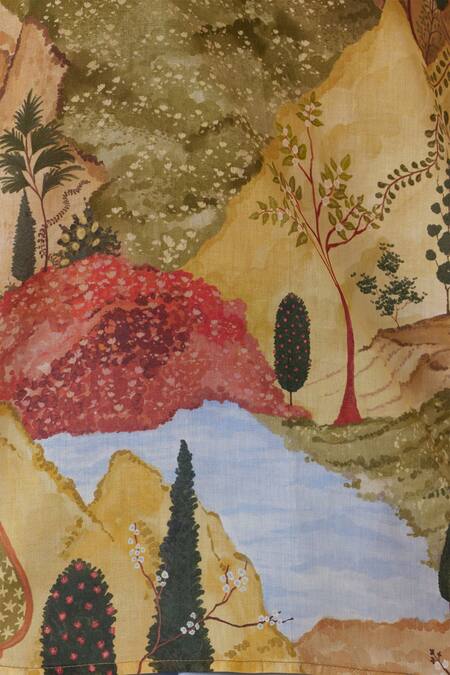 Shop The Summer House Yellow Cotton, Voile Split V-neck Bheer Printed Top Online at Aza Fashions Shop_The Summer House_Yellow Cotton, Voile Split V-neck Bheer Printed Top_Online_at_Aza_Fashions