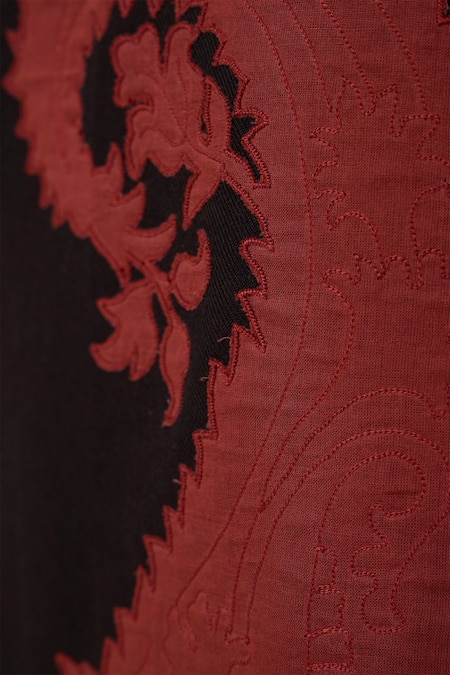 The Summer House_Black Wool, Cotton Embroidery Round Neck Ehan Paisley Midi Dress_at_Aza_Fashions