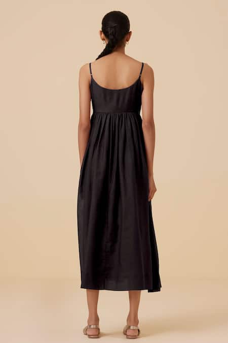 Shop The Summer House Black Cotton, Silk Round Neck Hamza Solid Dress at Aza Fashions Shop_The Summer House_Black Cotton, Silk Round Neck Hamza Solid Dress _at_Aza_Fashions