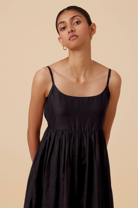 Shop The Summer House Black Cotton, Silk Round Neck Hamza Solid Dress Online at Aza Fashions Shop_The Summer House_Black Cotton, Silk Round Neck Hamza Solid Dress _Online_at_Aza_Fashions