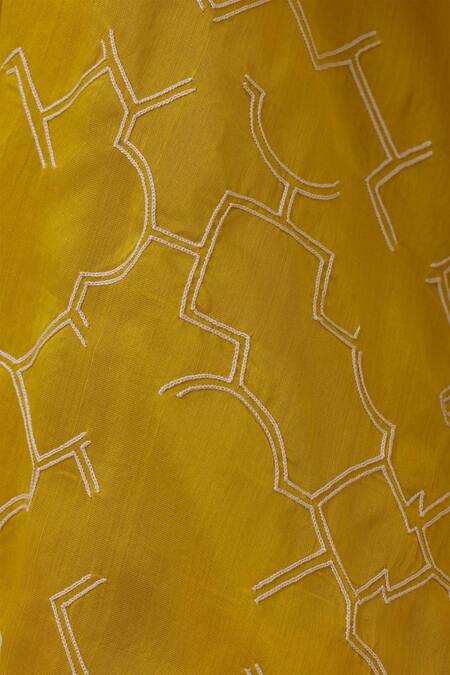 Buy The Summer House Yellow Chanderi Embroidery V-neck Inaya Hand Woven Asymmetric Dress Buy_The Summer House_Yellow Chanderi Embroidery V-neck Inaya Hand Woven Asymmetric Dress