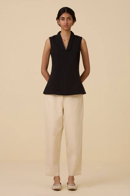 Buy The Summer House Black Wool, Cotton Collared Maira Waistcoat Buy_The Summer House_Black Wool, Cotton Collared Maira Waistcoat