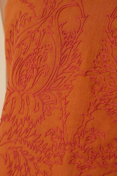 Buy The Summer House Orange Linen, Cotton Embroidery Round Neck Olena Thread Crop Top Online at Aza Fashions Buy_The Summer House_Orange Linen, Cotton Embroidery Round Neck Olena Thread Crop Top_Online_at_Aza_Fashions