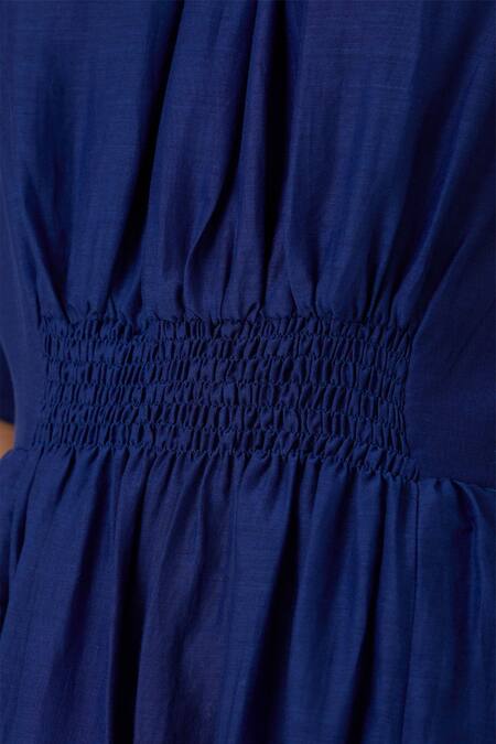 Buy_The Summer House_Blue Cotton, Silk Round Neck Parina Dress