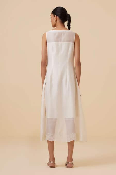 Shop The Summer House White Chanderi Embroidery Boat Neck Reyah Floral Border Dress at Aza Fashions Shop_The Summer House_White Chanderi Embroidery Boat Neck Reyah Floral Border Dress _at_Aza_Fashions