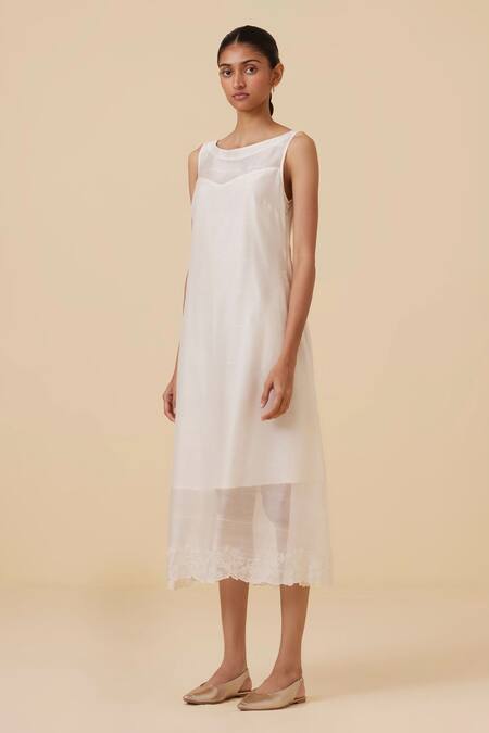 Buy The Summer House White Chanderi Embroidery Boat Neck Reyah Floral Border Dress Online at Aza Fashions Buy_The Summer House_White Chanderi Embroidery Boat Neck Reyah Floral Border Dress _Online_at_Aza_Fashions