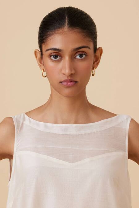 Shop The Summer House White Chanderi Embroidery Boat Neck Reyah Floral Border Dress Online at Aza Fashions Shop_The Summer House_White Chanderi Embroidery Boat Neck Reyah Floral Border Dress _Online_at_Aza_Fashions