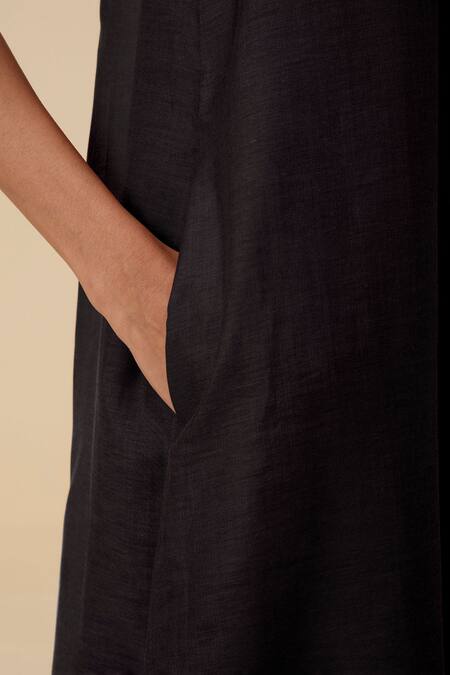 The Summer House Black Cotton, Silk Round Neck Sansa One Shoulder Draped Dress at Aza Fashions The Summer House_Black Cotton, Silk Round Neck Sansa One Shoulder Draped Dress _at_Aza_Fashions