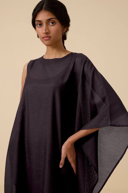 Buy The Summer House Black Cotton, Silk Round Neck Sansa One Shoulder Draped Dress Buy_The Summer House_Black Cotton, Silk Round Neck Sansa One Shoulder Draped Dress