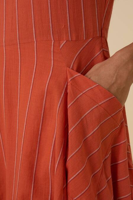 The Summer House Orange , Handloom Round Neck Valentino Handwoven Dress at Aza Fashions The Summer House_Orange , Handloom Round Neck Valentino Handwoven Dress_at_Aza_Fashions