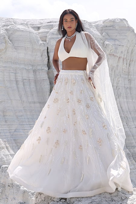 Buy PIRI INDIA Ivory Organza, Net, Satin Pearls, Beads Halter Fiona Embroidered Lehenga Set Online at Aza Fashions Buy_PIRI INDIA_Ivory Organza, Net, Satin Pearls, Beads Halter Fiona Embroidered Lehenga Set _Online_at_Aza_Fashions