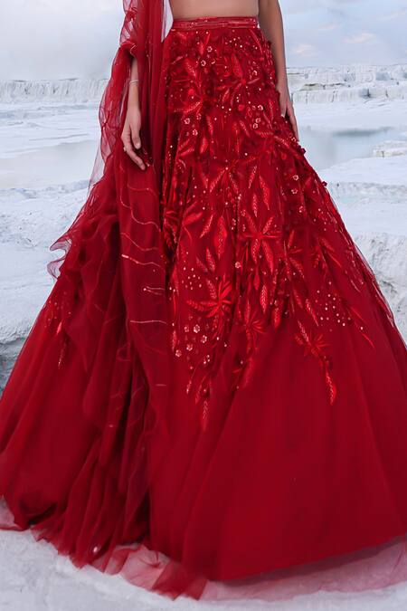Buy PIRI INDIA Red Net, , Silk Beads, Sequins, Odilia Lehenga With Blouse Online at Aza Fashions Buy_PIRI INDIA_Red Net, , Silk Beads, Sequins, Odilia Lehenga With Blouse _Online_at_Aza_Fashions