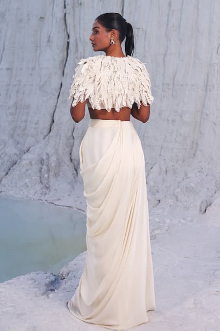 PIRI INDIA Kairi 3D Cutwork Embroidered Cape & Draped Skirt Set 