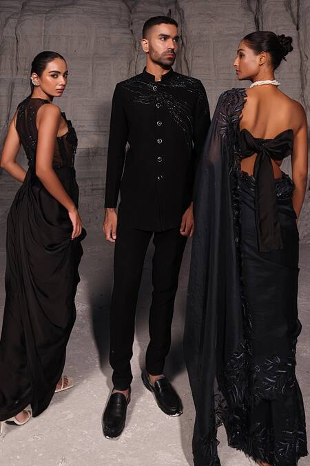 Buy PIRI INDIA Black Net, Satin, Organza Sequins, Siya Aari Saree With Tie Up Blouse Online at Aza Fashions Buy_PIRI INDIA_Black Net, Satin, Organza Sequins, Siya Aari Saree With Tie Up Blouse _Online_at_Aza_Fashions
