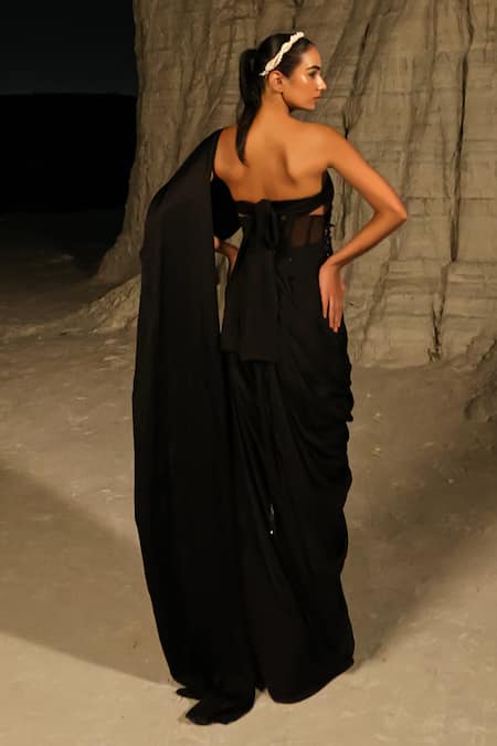 PIRI INDIA Lira Aari Embroidered Corset Draped Gown 