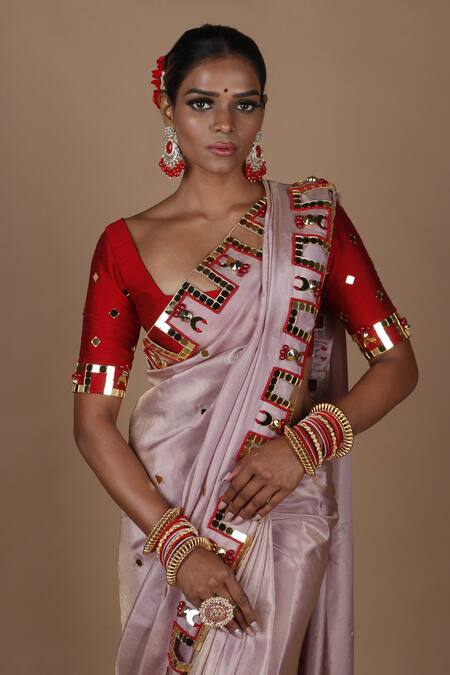 The Pink Penguin By Charmy_Purple Silk Embroidered Mirror Saree With Blouse For Kids_at_Aza_Fashions