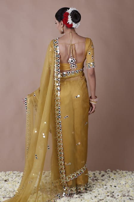 The Pink Penguin By Charmy Mirror Work Border Saree With Blouse For Kids