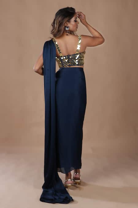 The Pink Penguin By Charmy Pre-Draped Saree With Embroidered Blouse For Kids