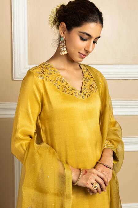 Buy Dohr India Yellow Tissue, , Organza Sequins, Saanvi Dabka Kurta Salwar Set Online at Aza Fashions Buy_Dohr India_Yellow Tissue, , Organza Sequins, Saanvi Dabka Kurta Salwar Set _Online_at_Aza_Fashions