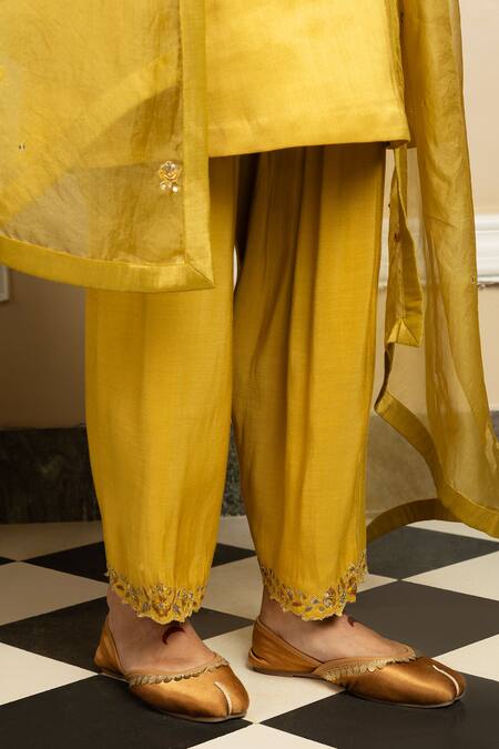 Shop Dohr India Yellow Tissue, , Organza Sequins, Saanvi Dabka Kurta Salwar Set Online at Aza Fashions Shop_Dohr India_Yellow Tissue, , Organza Sequins, Saanvi Dabka Kurta Salwar Set _Online_at_Aza_Fashions