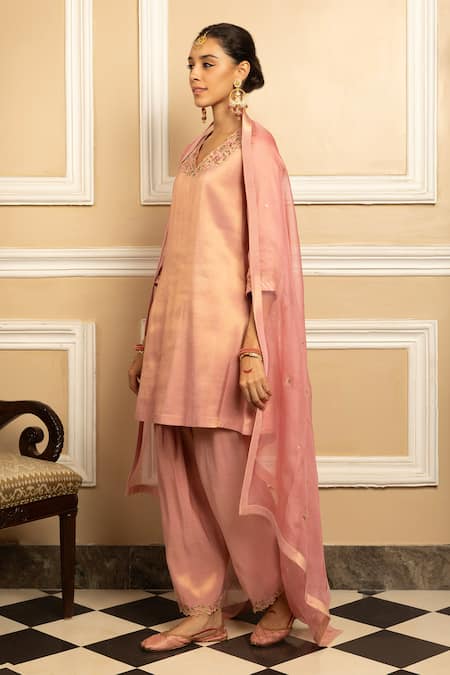 Buy Dohr India Pink Tissue, Silk, Organza Sequins, Saanvi Dabka Metallic Kurta Salwar Set Online at Aza Fashions Buy_Dohr India_Pink Tissue, Silk, Organza Sequins, Saanvi Dabka Metallic Kurta Salwar Set _Online_at_Aza_Fashions